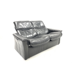 Ekornes Stressless two seat reclining sofa, upholstered in black leather 