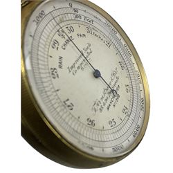 An “improved scale compensated” Victorian pocket barometer/altimeter, with a two-inch diameter silvered dial recording barometric pressure from 21 to 31 inches with predictions, rotating bezel measuring altitude from zero to 10,000 feet, with a fine indicator hand, dial inscribed “T Armstrong & Bros, 88-90 Deansgate Manchester No 1340”, in a gilt case with pendant.