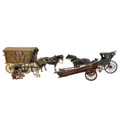 Pottery cart horse and carriage and various other horses and carts