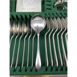 Regent plated canteen of Sheraton cutlery for eight covers by Garrards in mahogany box together with additional matching cutlery approx 95 pieces and eleven bone handled fish knives and forks