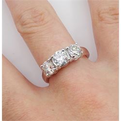 18ct white gold three stone round brilliant cut diamond ring, hallmarked, total diamond weight approx 1.95 carat