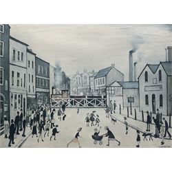 Laurence Stephen Lowry RBA RA (Northern British 1887-1976): 'The Level Crossing', colour print signed in pencil, Fine Art Guild blindstamp 41cm x 57cm