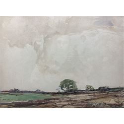 Kershaw Schofield (British 1872-1941): 'Ploughed Fields' watercolour signed, titled on label verso 25cm x 32cm
