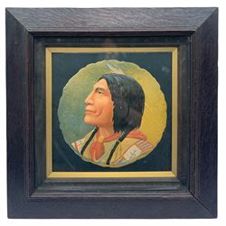 A Native American embossed print, in oak frame 43cm x 43cm 
