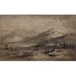 John Rawson Walker (British 1796-1873): 'Vessels off Barmouth North Wales', sepia watercolour and wash, signed verso 13cm x 21cm
Provenance: purchased from Vestry Gallery 1993