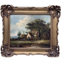 English School (19th century): Cottage with Ducks, oil on panel unsigned 24cm x 29cm