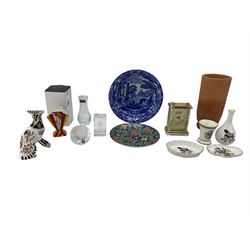 Mats Jonasson glass paperweight, modern carriage clock, Copeland Spode's Italian bowl, Stuart crystal bud vase, boxed,  Brian Wood Art Deco design vase etc