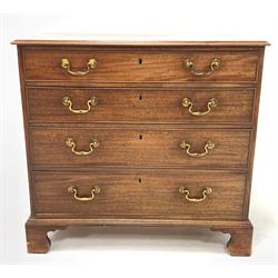 19th century mahogany chest fitted with four long graduated oak lined drawers, raised on bracket supports W96cm, D52cm, H89cm