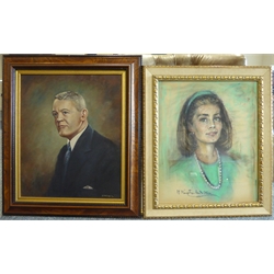  Mollie Forestier Walker (British 1912-1990): Bust Portrait of Girl with Pearls, pastel signed 59cm x 49cm, and James Hardaker (British 1901-1991): Portrait of a Suited Gentleman, oil on canvas signed 60cm x 50cm (2)  