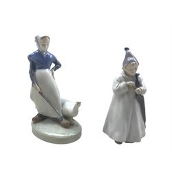 Two Royal Copenhagen figures: Goose Girl no. 528 and The Sandman no. 1145 (2)