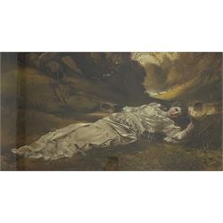 MCS Conrade (19th century): Reclining Maiden in River Landscape, oil on canvas signed 49cm x 89cm