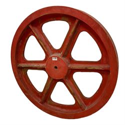 Red painted wooden wheel foundry form or mould, D85cm