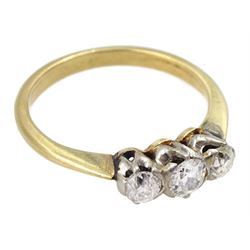 Early 20th century 9ct gold three stone old cut diamond ring, total diamond weight approx 0.30 carat