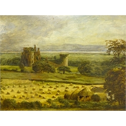 James Fard (19th century): Scottish Landscape with Ruined Castle possibly Caerlaverock Castle in Dumfriesshire, oil on board signed 16cm x 21.5cm