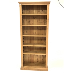  Solid pine open bookcase with five adjustable shelves, W85cm, H199cm, D30cm  