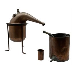 Copper whisky still, probably Scottish featuring retort pot, condenser and coil etc.