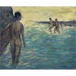 After Henry Scott Tuke (British 1858-1929): Nude Youths Bathing on the Coast, oil on canvas signed H S Tuke and dated 1921, 50cm x 60cm