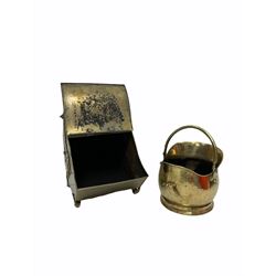 19th/ early 20th century brass coal scuttle having foliate applied decoration and twist handle, H42cm