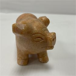 Carved calcite figure in the form of a pig, H6cm