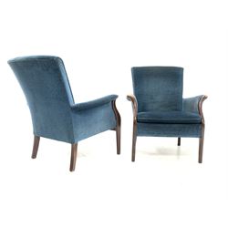 Pair of Parker Knoll armchairs, upholstered in blue fabric 