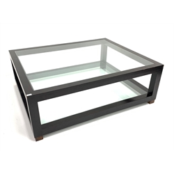 20th century ebonised oak and glass two tier coffee table, 145cm x 120cm, H50cm