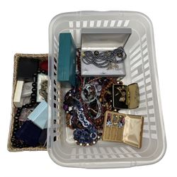 Collection of costume jewellery including beaded necklaces, earrings, watches etc in one box