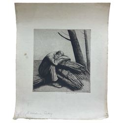 Frederick George Austin (British 1902-1990): ‘A Woodman Resting’, drypoint etching signed titled and dated 1926 in pencil 16cm x 15cm (unframed) Provenance: direct from the granddaughter of the artist