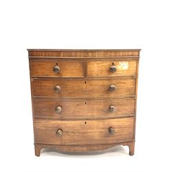 Victorian mahogany bow front chest fitted with two short and three long graduated drawers, raised on bracket supports W105cm, H109cm, D52cm