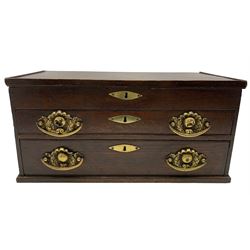  Small 19th century carpenters oak chest with hinged lid, two drawers under with brass handles W54cm X H27cm