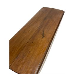 19th century oak drop leaf table, raised on turned supports