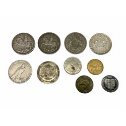 Two King George V 1935 rocking horse crowns, King George VI 1937 crown, Australia 1937 crown, United States of America 1926 one dollar and a small number of other coins / tokens