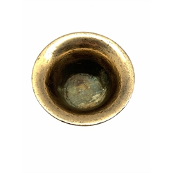 Bronze Mortar, possibly by John Clifton of the Whitechapel Foundry London, inverted bell shaped with a band of scroll and shell decoration, on a spreading foot (Clifton ran the foundry for Anthony from 1632 until 1640) H12cm x D15cm 