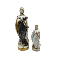 Continental porcelain standing figure of Princess Louise, Queen of Prussia H57cm and another smaller version of the same figure H35cm