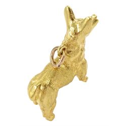 9ct gold corgi dog pendant / charm, with pink stone set eyes, hallmarked