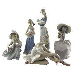 Five Lladro figures comprising 'Courtney' No.5648, 'Little Virgin' No.5752, 'Sweet Fragrance' No.6822, 'Rose Ballet' No.5919 and 'Girl with Lamb' No.4505 (5)