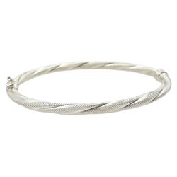 Silver textured rope twist design hinged bangle, stamped 925