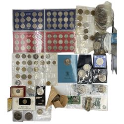 Coins and banknotes, including commemorative crowns, five pound coins, small number of pre 1947 Great British silver coins, Bank of England Page one pound note '78L' etc