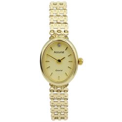 Accurist 9ct gold quartz bracelet wristwatch, hallmarked, boxed with papers