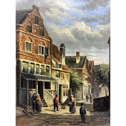 L Roth (Dutch School 20th century): Dutch Cobble Street Scene with Figures, oil on panel signed 25cm x 20cm