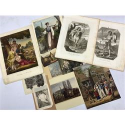 Pair Engravings of 'Ancient Briton' and 'Female Ancient Briton' pub.by J. Stratford Holborn Hill 1803 together with 18th/19th century coloured engraving 'Horticulture and Husbandry' and 8 other etchings and prints max 22cm x 18cm (11) 