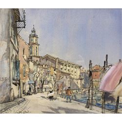 Patrick Hall (British 1906-1992): A Street in Venice, watercolour and charcoal heightened with gouache signed 30cm x 36cm
