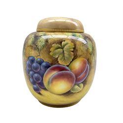 20th century Royal Worcester ginger jar and cover by John Smith, the body and cover hand painted with a still life of fruit, signed J. Smith, black printed marks beneath including shape number 2826, H18cm