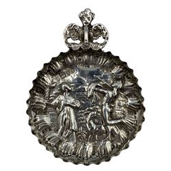Edwardian silver small circular dish embossed with figures D5.5cm Chester 1904 by George Nathan and Ridley Hayes 