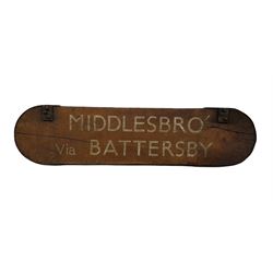 North Eastern Railway painted wooden double-sided sign 'Middlesbro' Via Battersby' L63cm 
