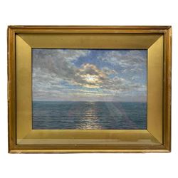 George Gordon Byron Cooper (Manchester 1850-1933): 'Moonshine at Sea', oil on board signed, labelled verso silver medallist at royal institute exhibitor ARA 25cm x 35cm