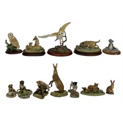 Border Fine Arts models including two Barn Owl figures from the Bird Series by Russell Willis, Border Terrier, Hare, Mice, various Dogs, The World of Beatrix Potter 'The Tale of Benjamin Bunny' and others (12)