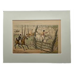 After Charles Cooper Henderson (British 1803-1877): 'Changing Horses', engraving with hand colouring 45cm x 66cm; After TNH Walsh (British 1869-1882): Dodson's Sporting Incidents, set three engravings with hand colouring 29cm x 42cm (unframed); 'Hunting Incidents', set four restrike engravings with hand colouring after Henry Alken 21cm x 34cm (8)