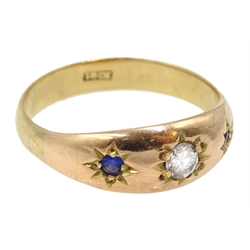  Gold sapphire and diamond gypsy set ring, stamped 18ct   