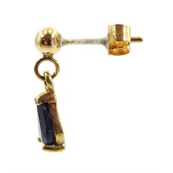 Pair of 9ct gold sapphire pendant stud earrings, stamped 375