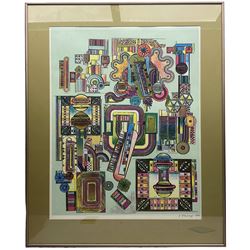 Sir Eduardo Paolozzi (Scottish 1924-2005): Abstract Composition for the Underground with Blue Background, screen print signed and dated 1986 in pencil 62cm x 49cm